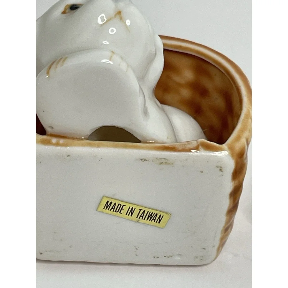 3 Minature Sleepy Hound Dog Puppy Basket Figure 2 Porcelain And 1 Resin Dog Love